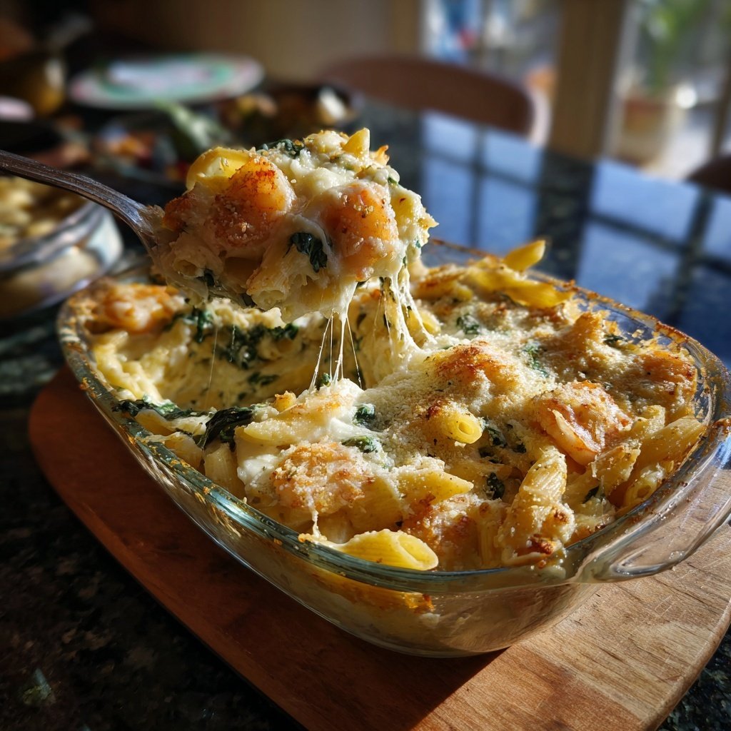 Shrimp Spinach Alfredo Bake
